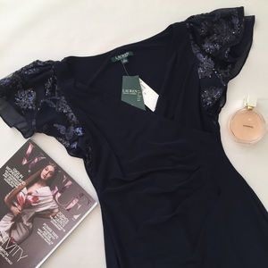 Ralph LAUREN  Navy Blue Sequined Sleeve Dress Sz 4